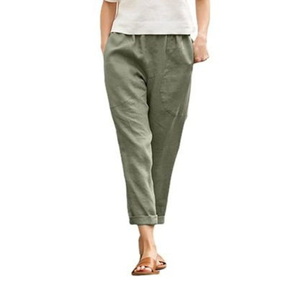 Linen Cotton Loose Leg Cropped Pants