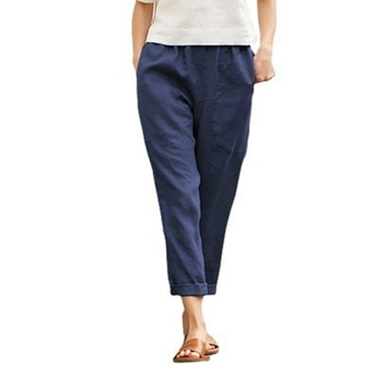 Linen Cotton Loose Leg Cropped Pants