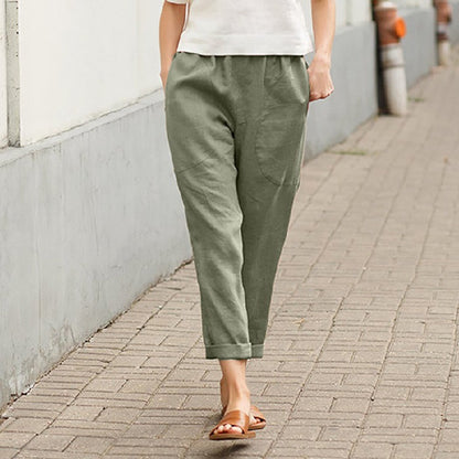 Linen Cotton Loose Leg Cropped Pants