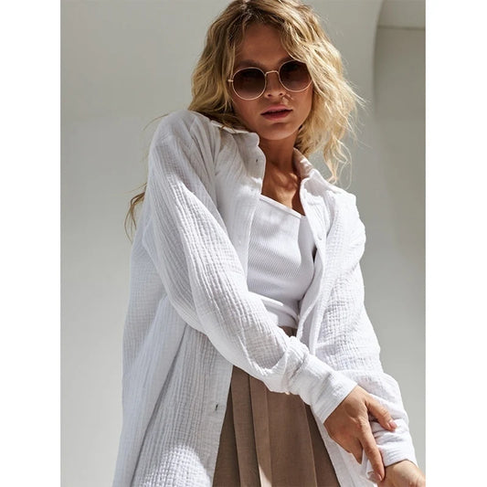 Long Sleeved Pure Cotton Crepe Shirt