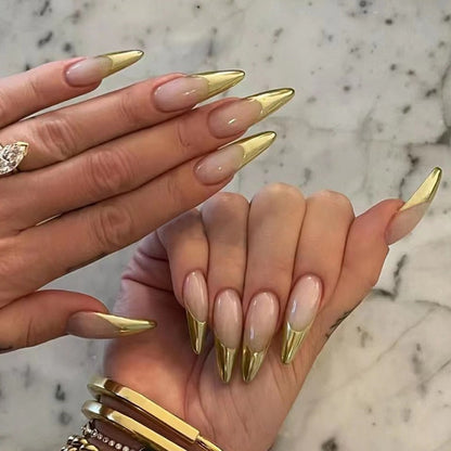 Simple French Golden Fake Nails