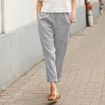 Linen Cotton Loose Leg Cropped Pants