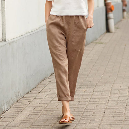 Linen Cotton Loose Leg Cropped Pants