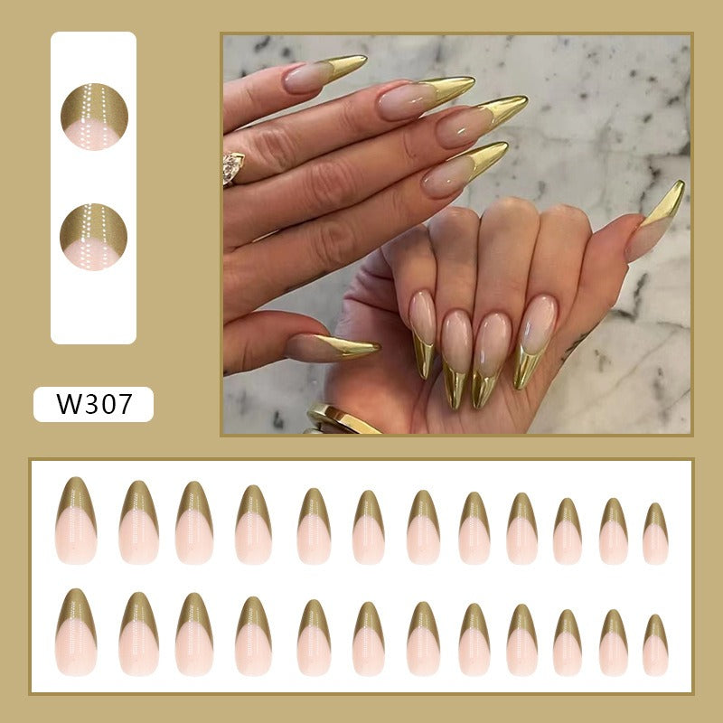 Simple French Golden Fake Nails